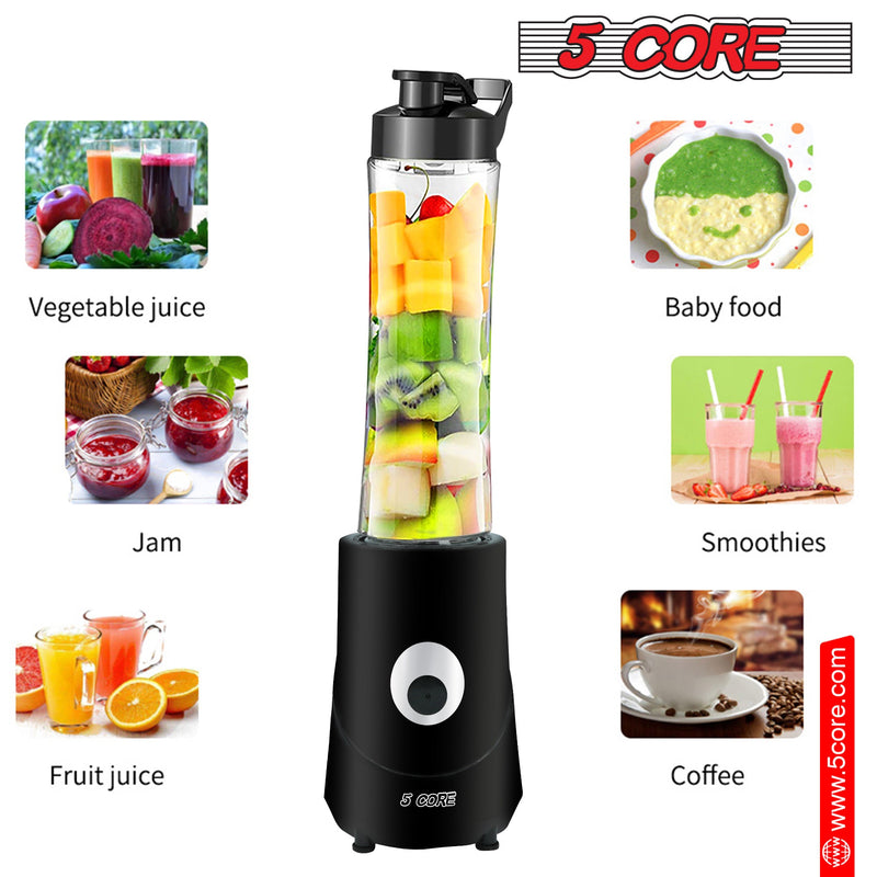 5 Core Personal Blender 20 Oz Capacity BPA Free Food Processor w 600ml Portable Travel Bottle 160W Electric Motor Powerful Food Processor -5C421-0