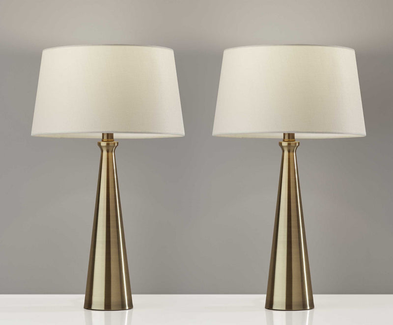 Set of 2 Contemporary Tapered Brass Metal Table Lamps-1