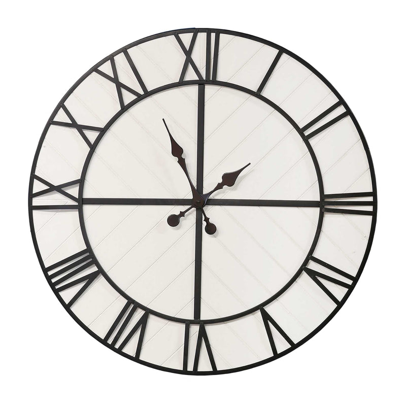 31.5 White Wood and Black Metal   Wall Clock-0