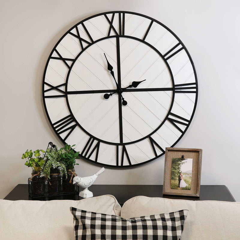 31.5 White Wood and Black Metal   Wall Clock-1