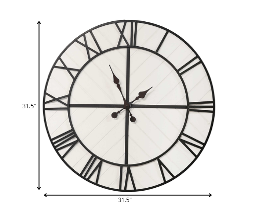 31.5 White Wood and Black Metal   Wall Clock-3