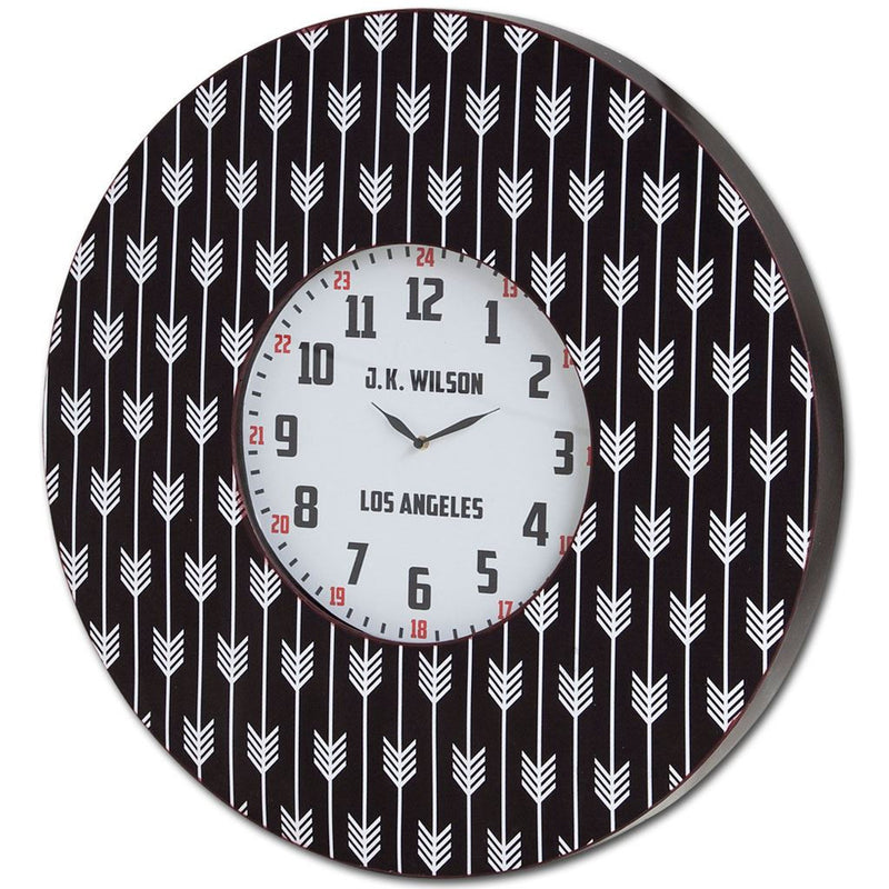 33" Oversize Contemporary Black and White Wall Clock with Dense Pattern and 'JK Wilson Los Angeles'-0