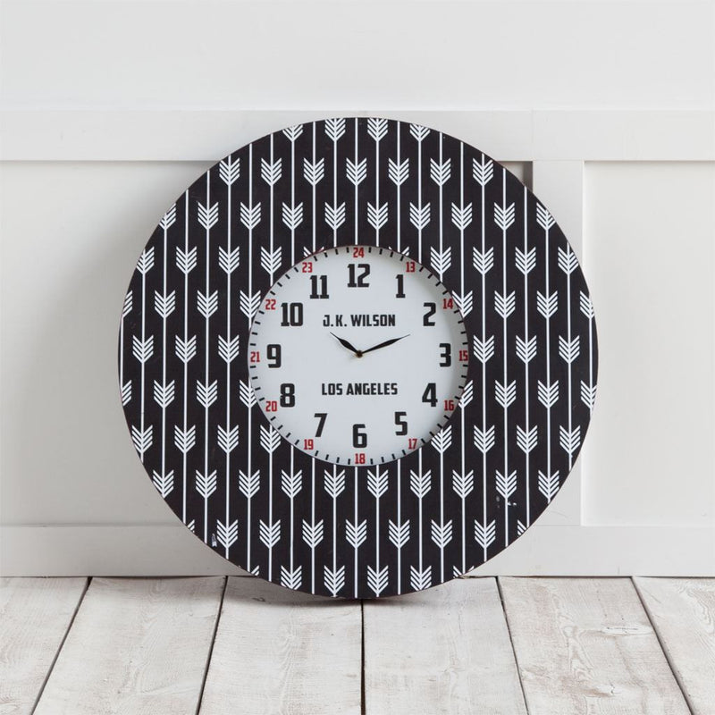 33" Oversize Contemporary Black and White Wall Clock with Dense Pattern and 'JK Wilson Los Angeles'-1