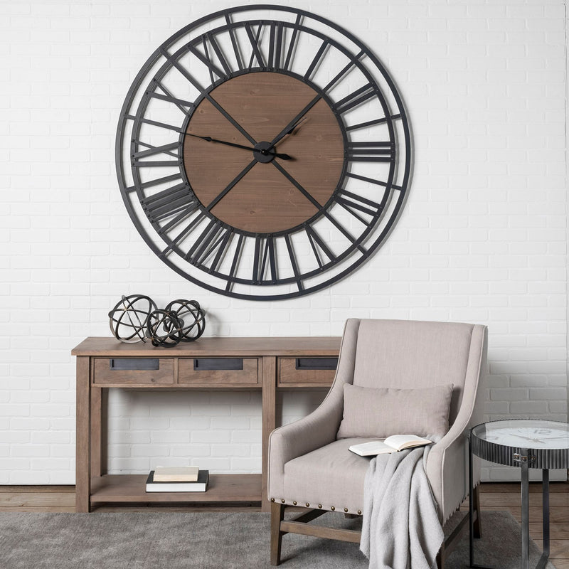 59" Round XL Industrial styleWall Clock with Matte Metal Frame-2