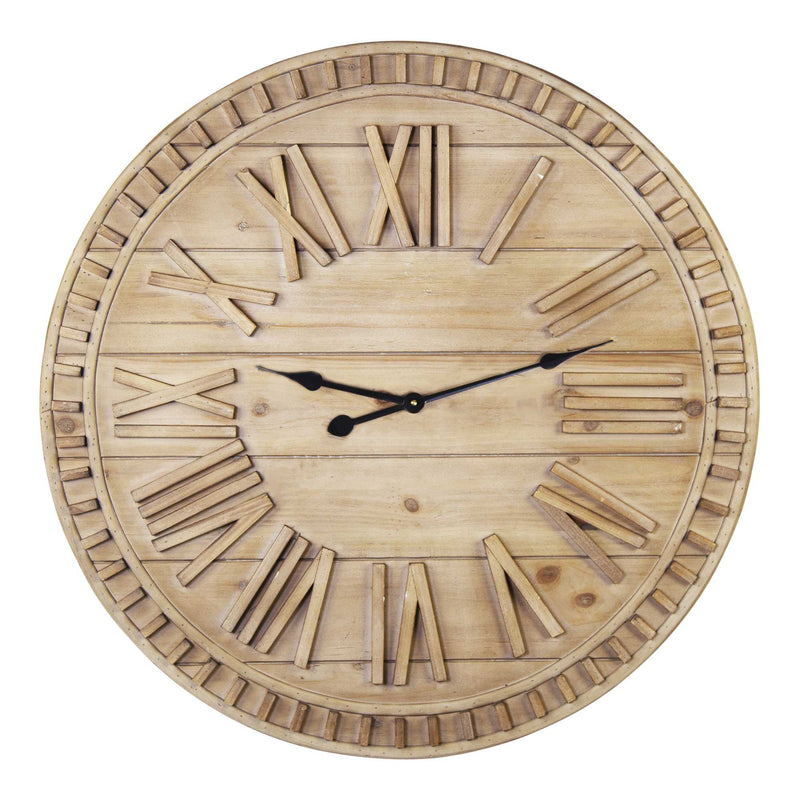 32 Round Natural Wood Face Roman Numeral Wall Clock-0