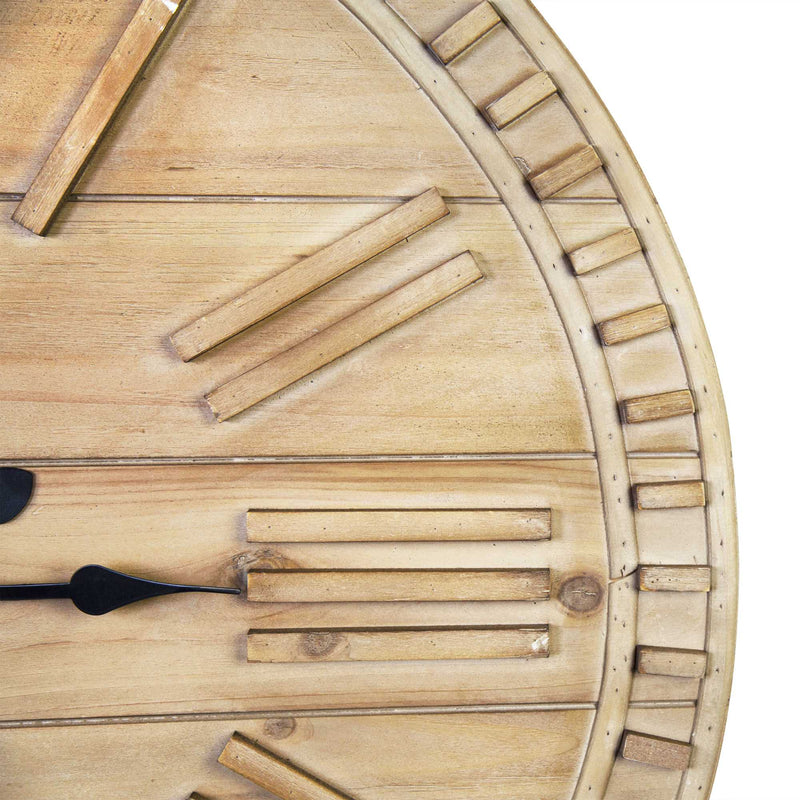 32 Round Natural Wood Face Roman Numeral Wall Clock-2