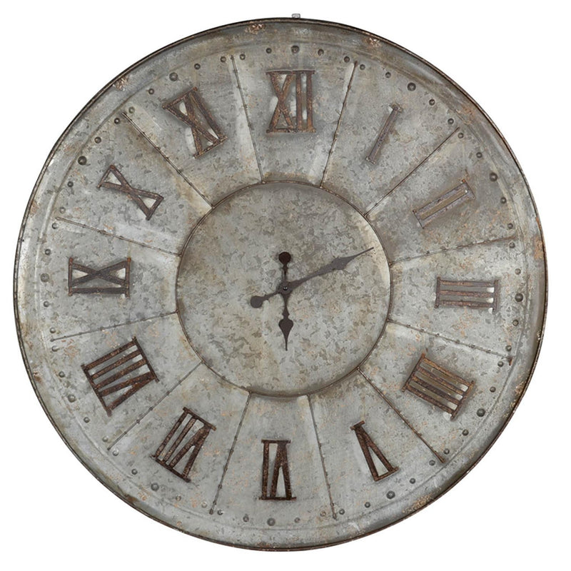 Oversized Rustic Galvanized Metal Round Wall Clock-0