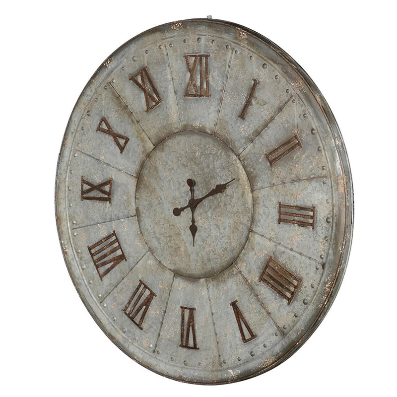 Oversized Rustic Galvanized Metal Round Wall Clock-1