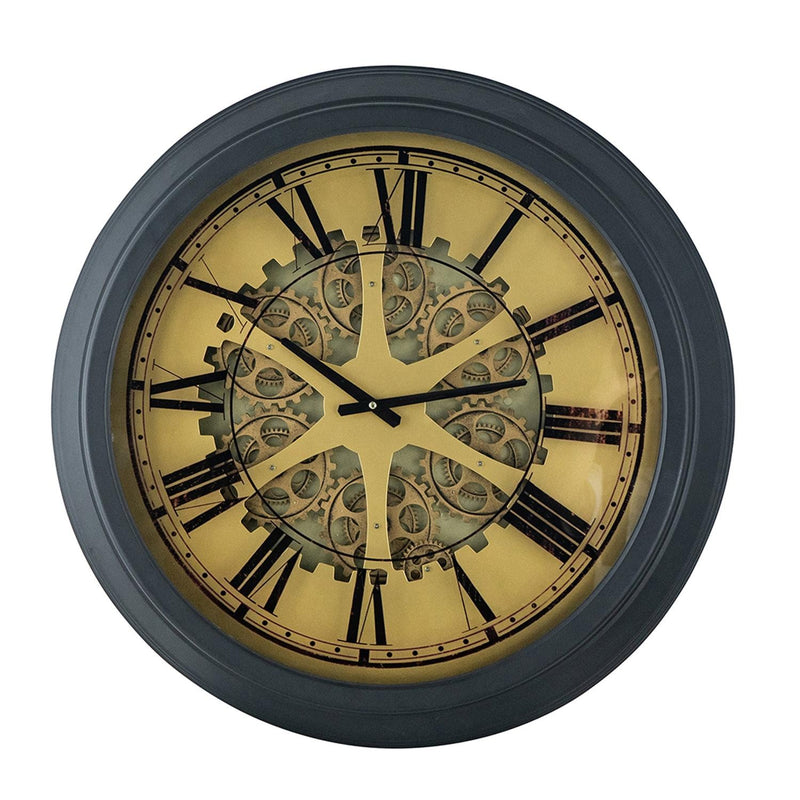 Black and Copper Exposed Gears Round Wall Clock-0