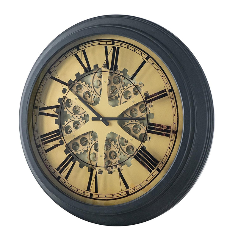 Black and Copper Exposed Gears Round Wall Clock-1