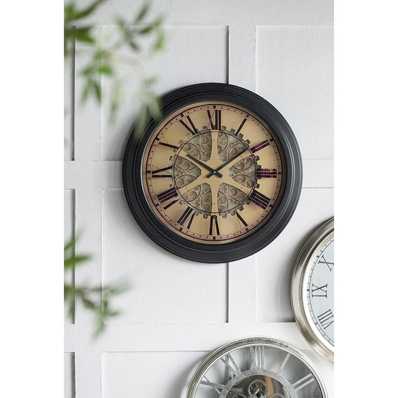 Black and Copper Exposed Gears Round Wall Clock-5