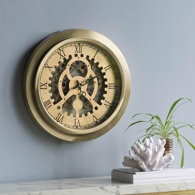 Gold Industrial Style Round Wall Clock-3