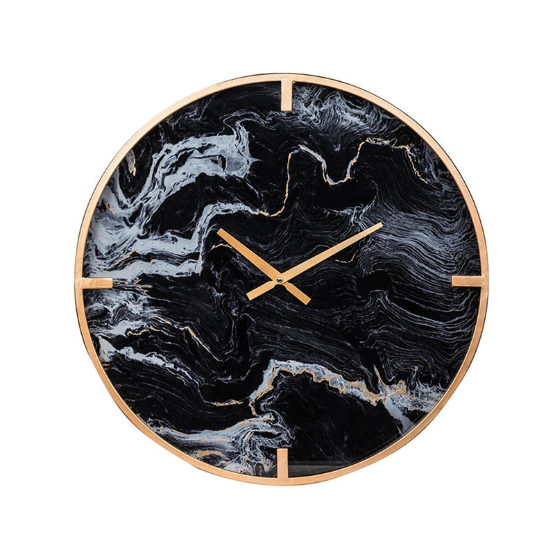 Modern Black Faux Marble and Gold Round Wall Clock-0