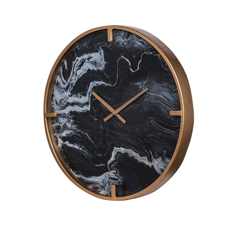 Modern Black Faux Marble and Gold Round Wall Clock-1