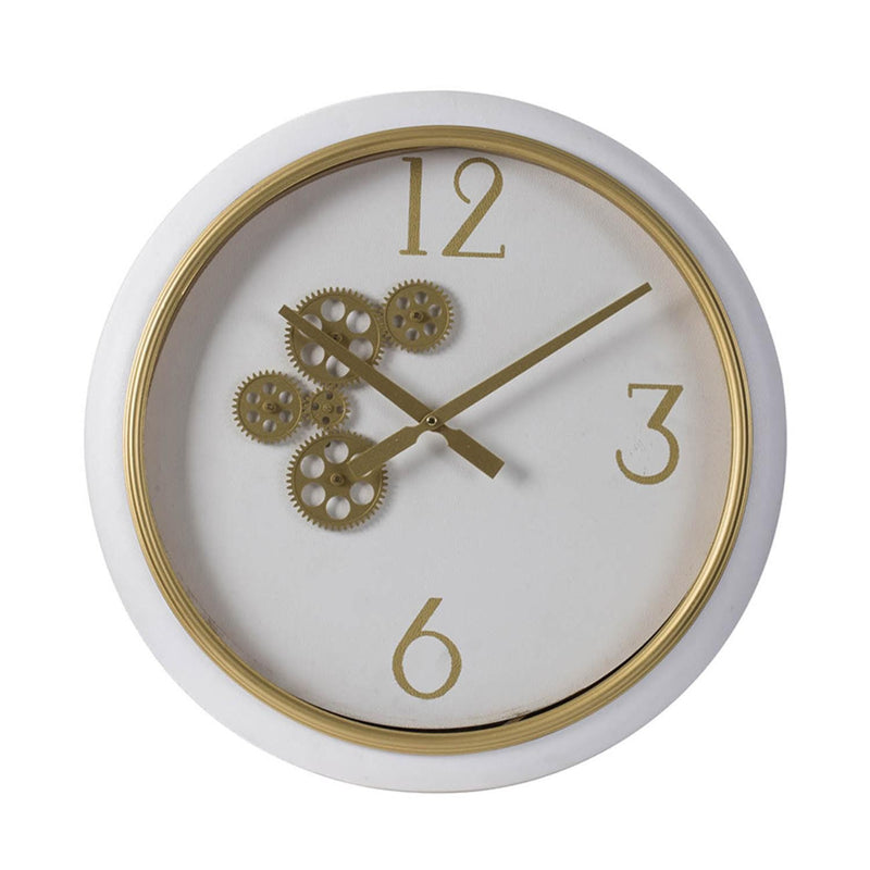 White and Gold Gears Minimal Wall Clock-0