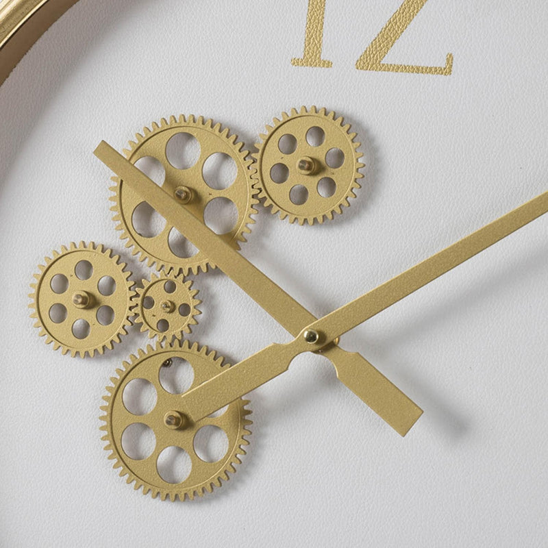 White and Gold Gears Minimal Wall Clock-3