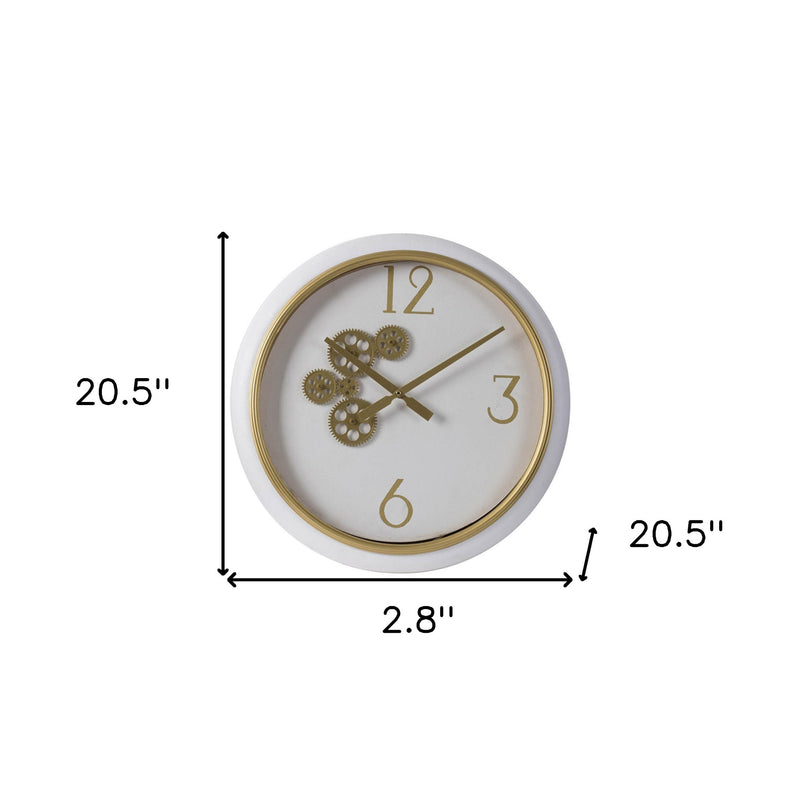 White and Gold Gears Minimal Wall Clock-4