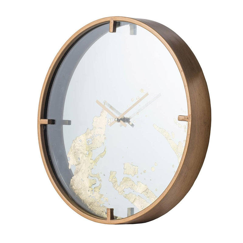 Modern Minimal 16" Gold and Mirror Round Wall Clock-1