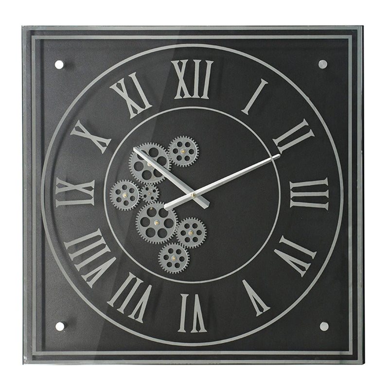 Vintage Style Gears Black and Silver Square Wall Clock-0