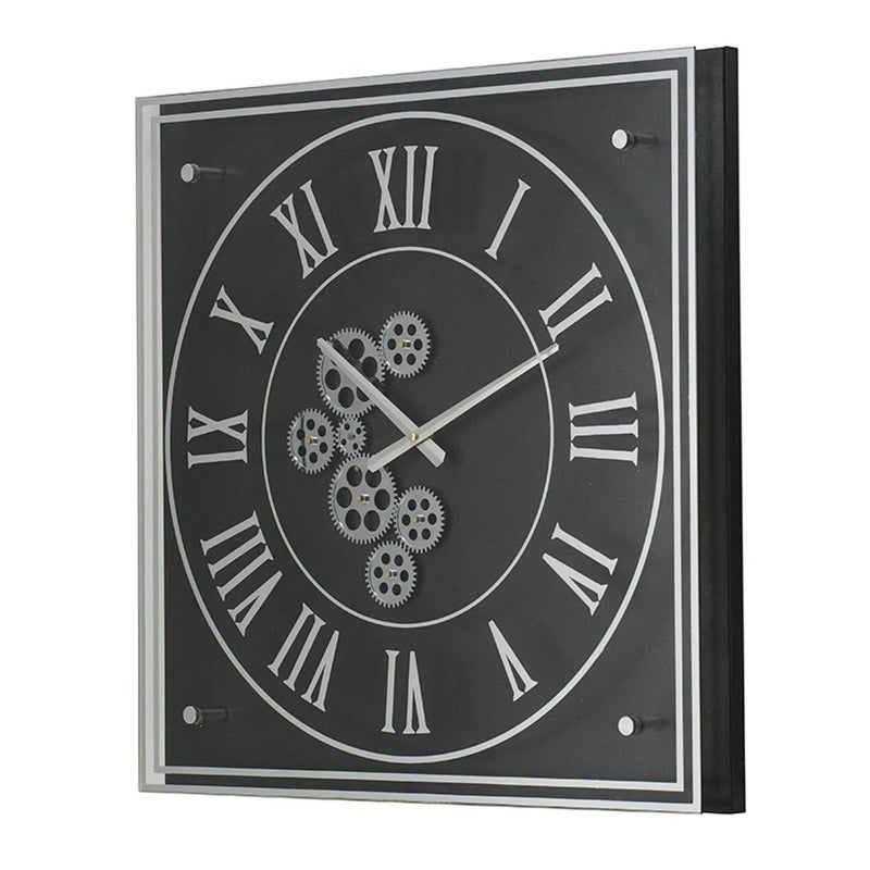 Vintage Style Gears Black and Silver Square Wall Clock-1