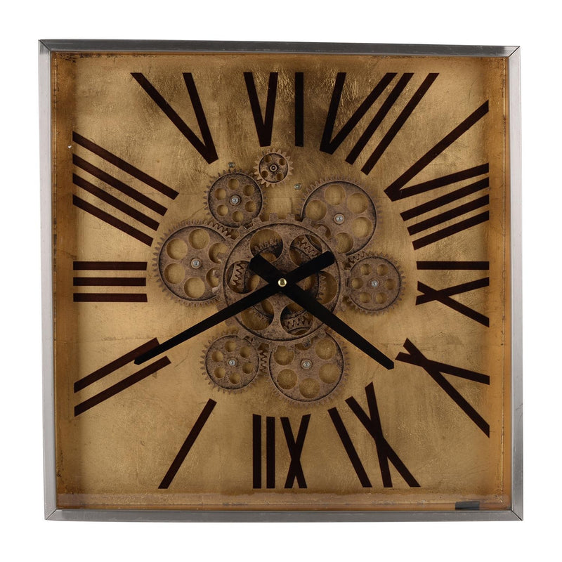 Golden Gears Roman Numeral Square Wall Clock-0