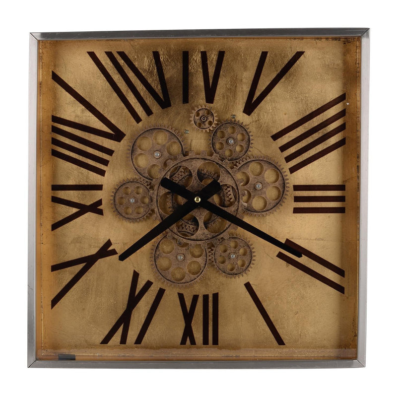 Golden Gears Roman Numeral Square Wall Clock-2