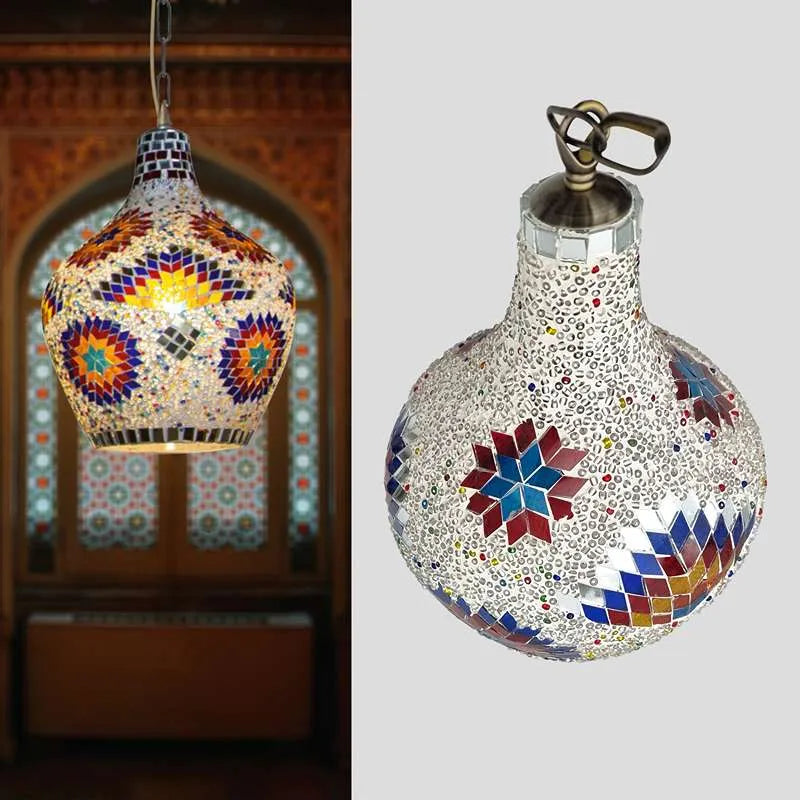 Hanging Handmade Hurricane Mosaic Pendant Lamps Antique Moroccan Ceiling Light~4969-3