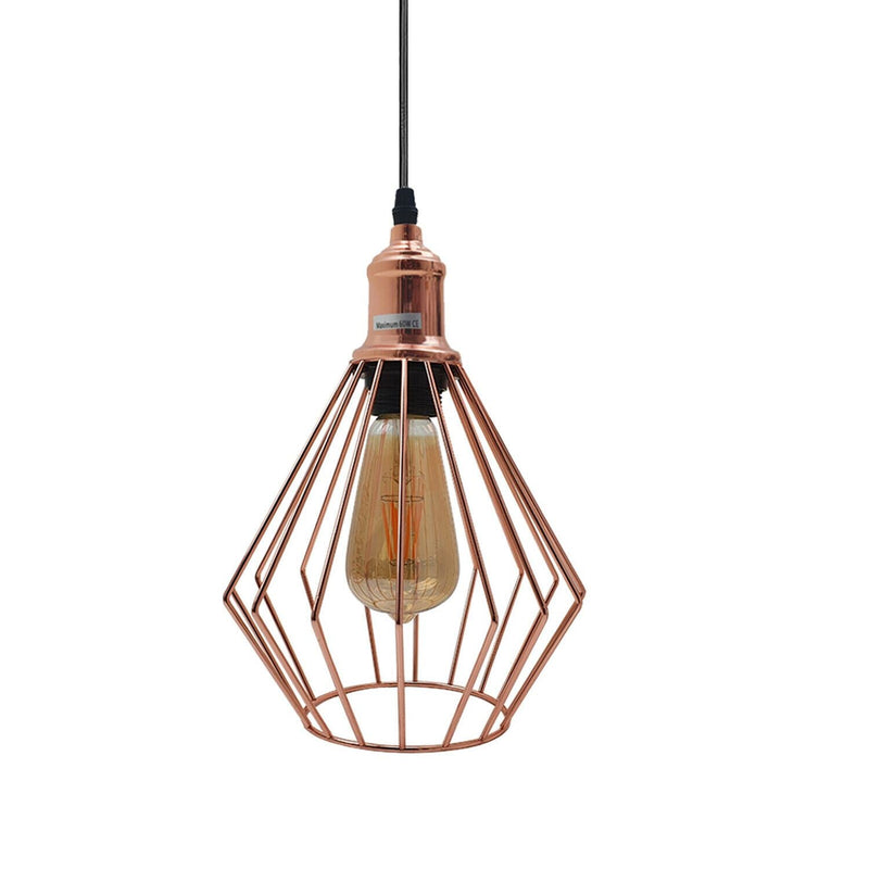 Vintage Industrial Metal Diamond Cage Ceiling Pendant Light Modern Hanging Lamps~1357-5