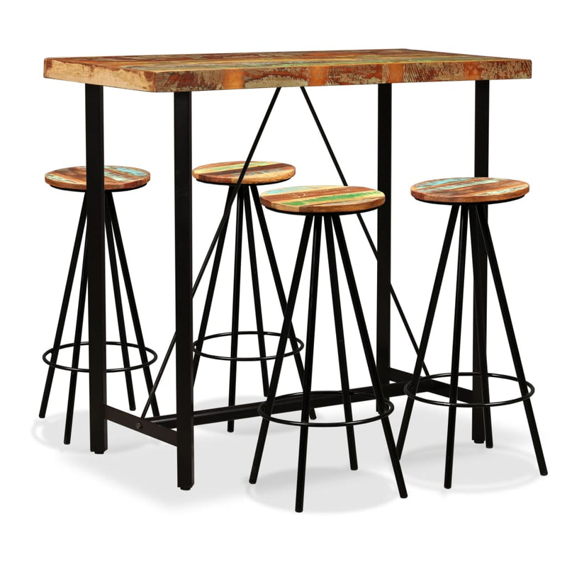 vidaXL Bar Set 3/5/7/9 Piece Industrial Solid Reclaimed Wood Pub Table Stool-2