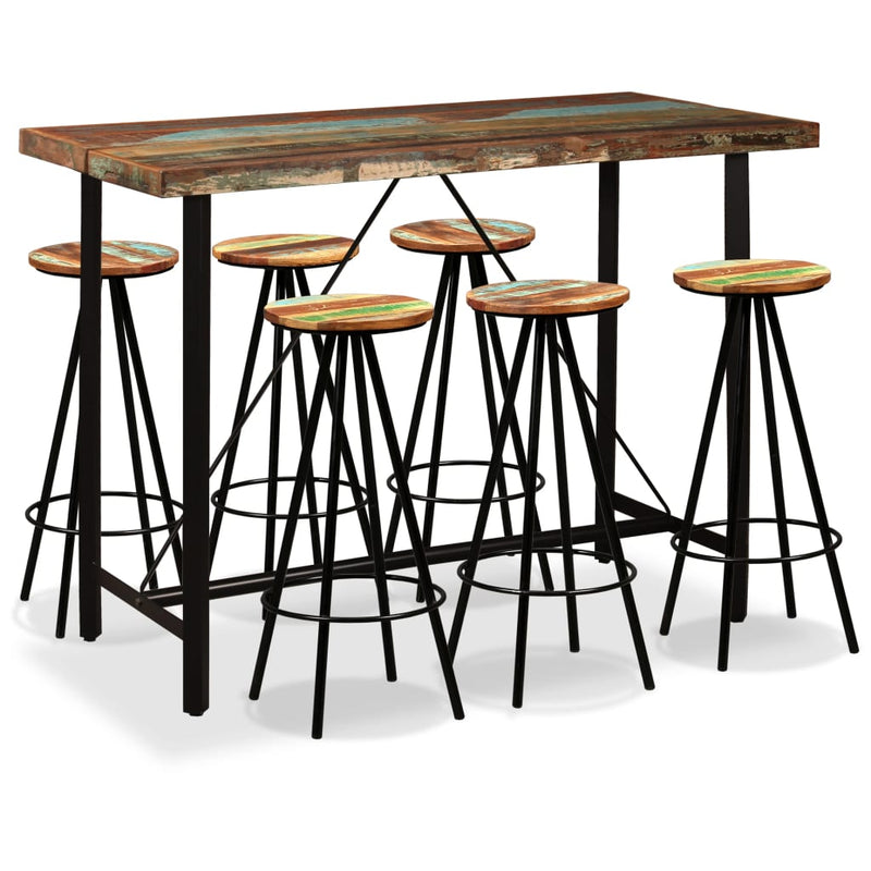 vidaXL Bar Set 3/5/7/9 Piece Industrial Solid Reclaimed Wood Pub Table Stool-4