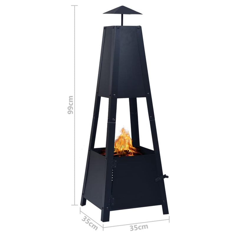 vidaXL Fire Pit Black 13.8"x13.8"x39" Steel-6