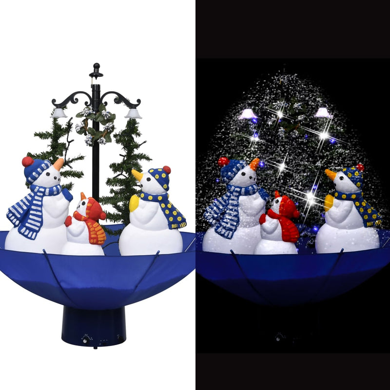 vidaXL Snowing Christmas Tree with Umbrella Base Blue 2 ft PVC-0