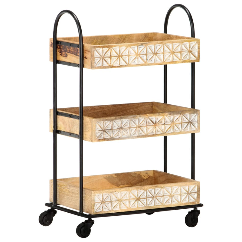 vidaXL 3-Tier Kitchen Trolley 18.1"x11.8"x29.9" Solid Mango Wood-0