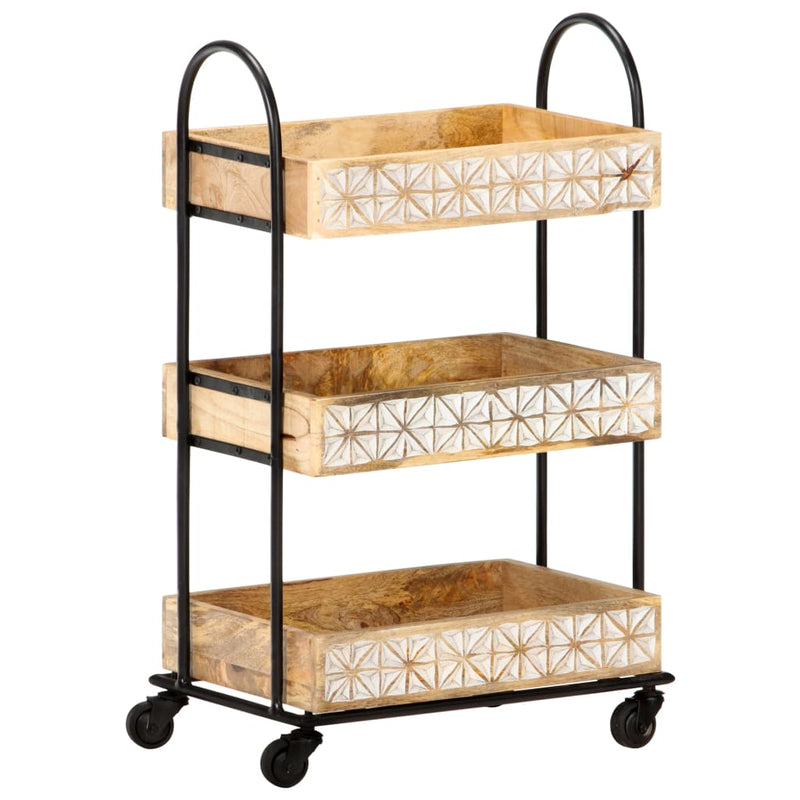 vidaXL 3-Tier Kitchen Trolley 18.1"x11.8"x29.9" Solid Mango Wood-8