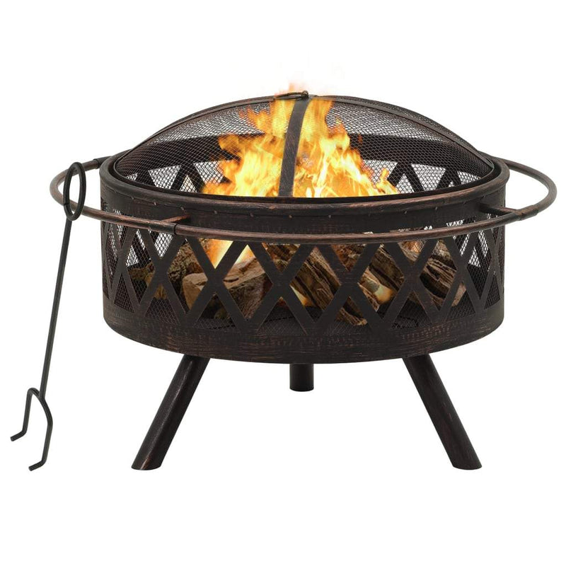 vidaXL Rustic Fire Pit with Poker 29.9 XXL Steel"-0