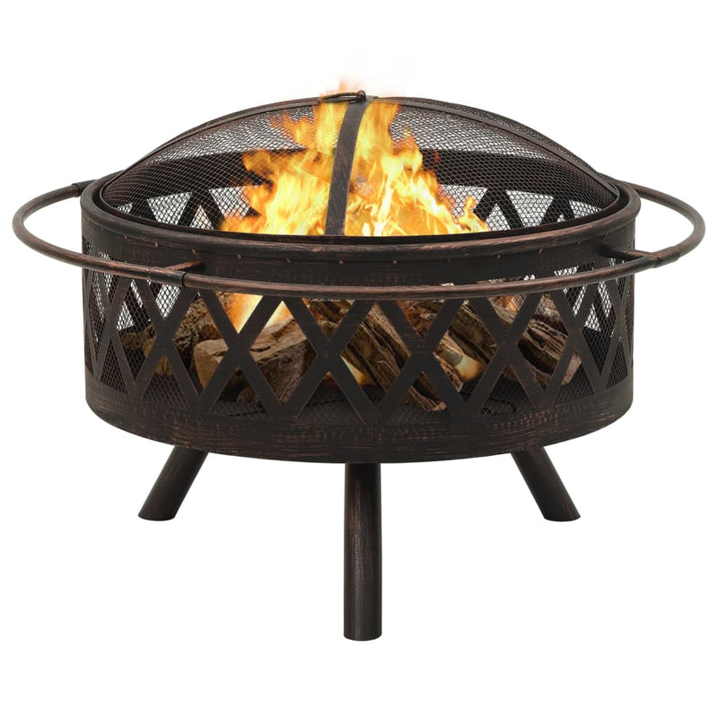 vidaXL Rustic Fire Pit with Poker 29.9 XXL Steel"-1