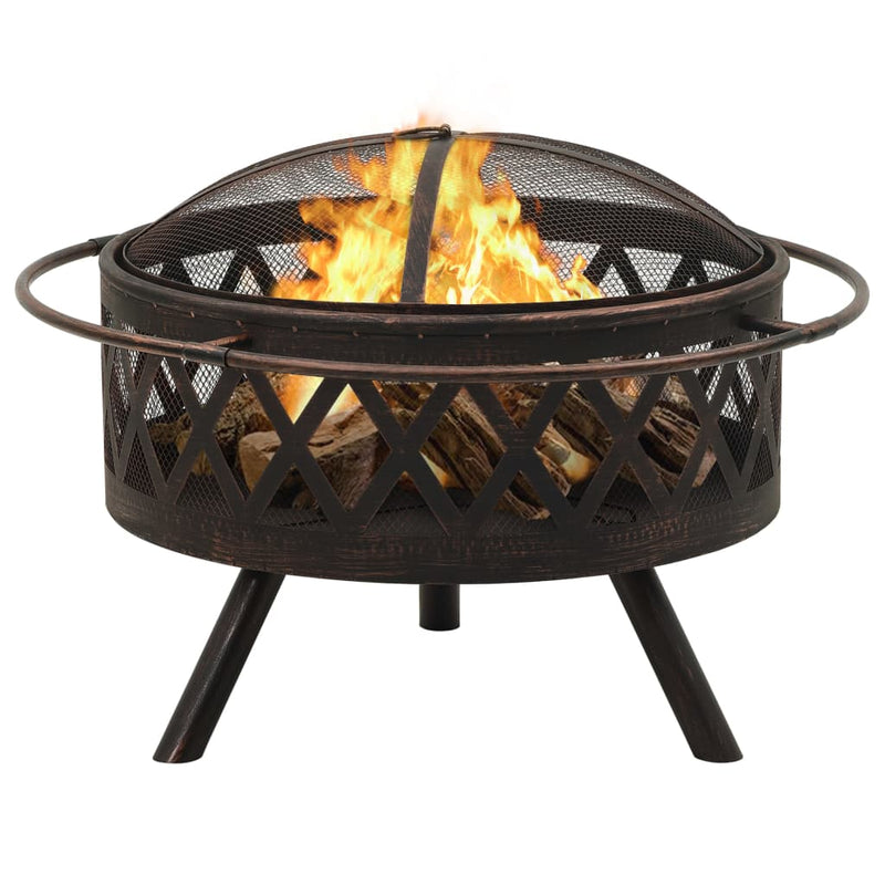 vidaXL Rustic Fire Pit with Poker 29.9 XXL Steel"-2