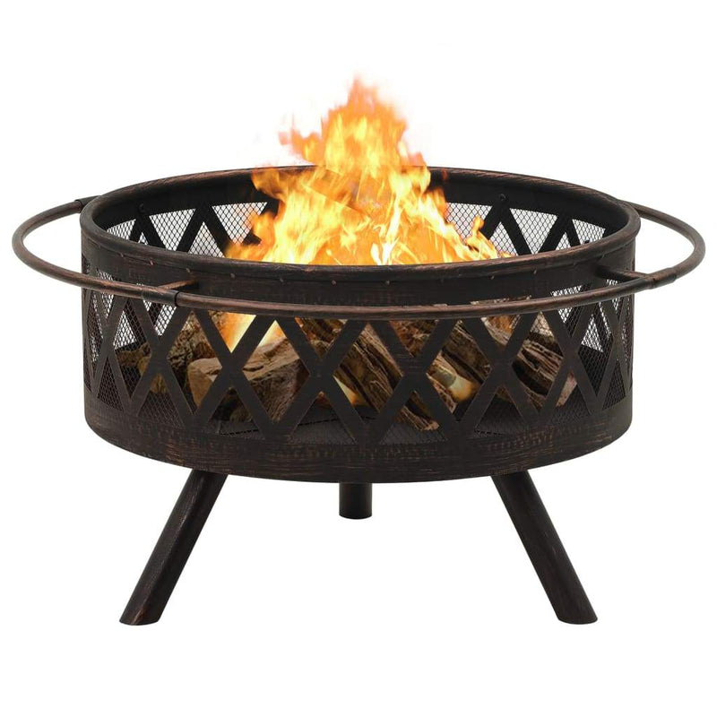 vidaXL Rustic Fire Pit with Poker 29.9 XXL Steel"-3