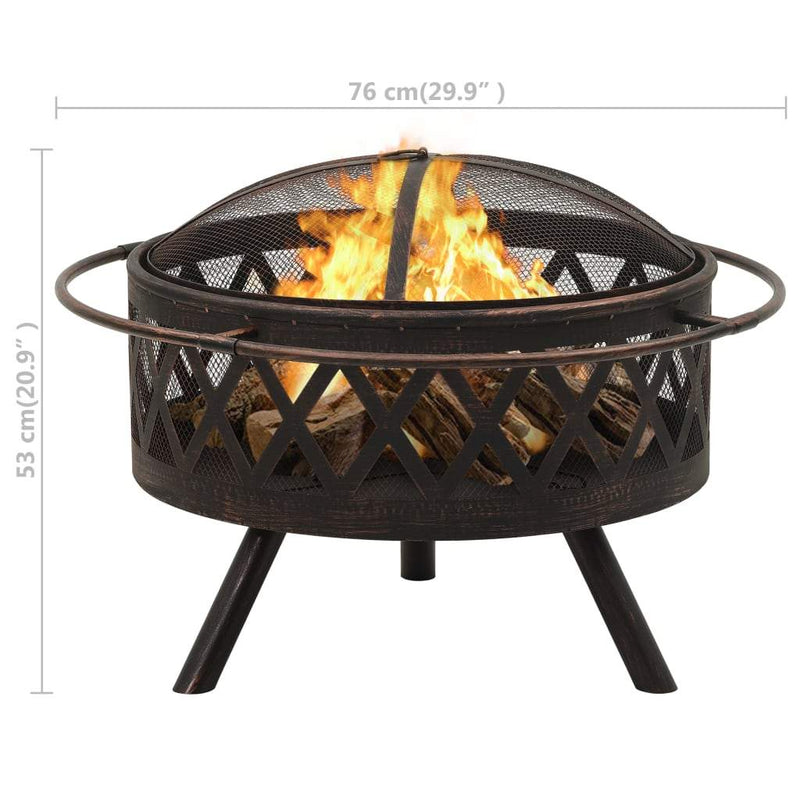 vidaXL Rustic Fire Pit with Poker 29.9 XXL Steel"-7