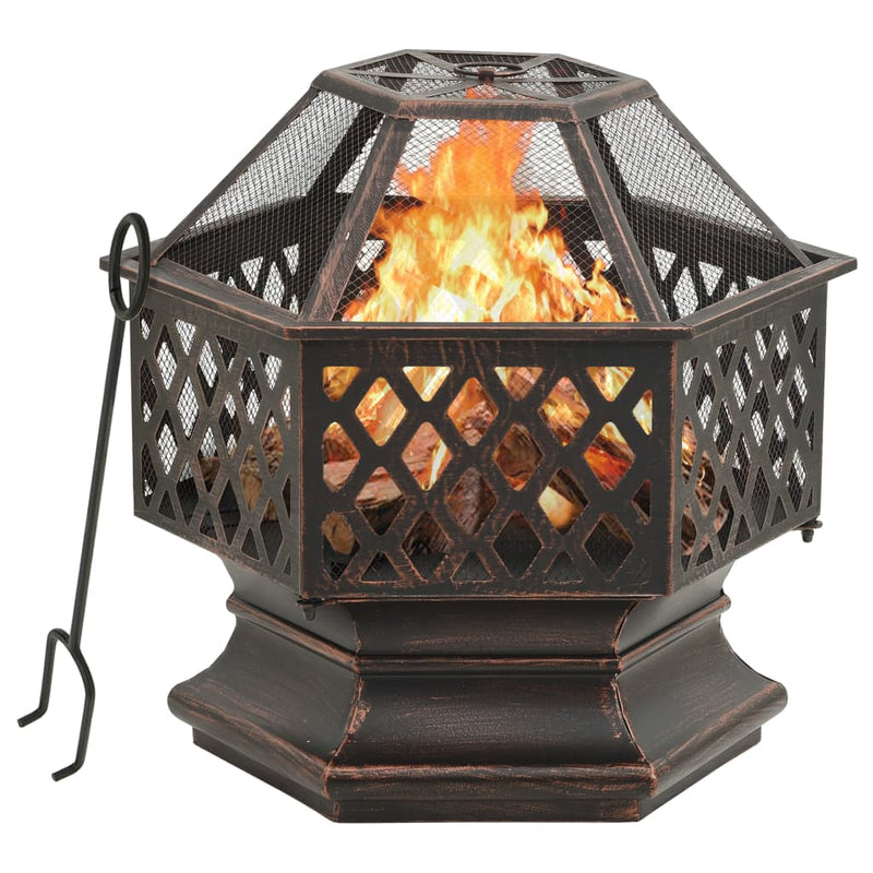 vidaXL Rustic Fire Pit with Poker 24.4"x21.3"x22" XXL Steel-0