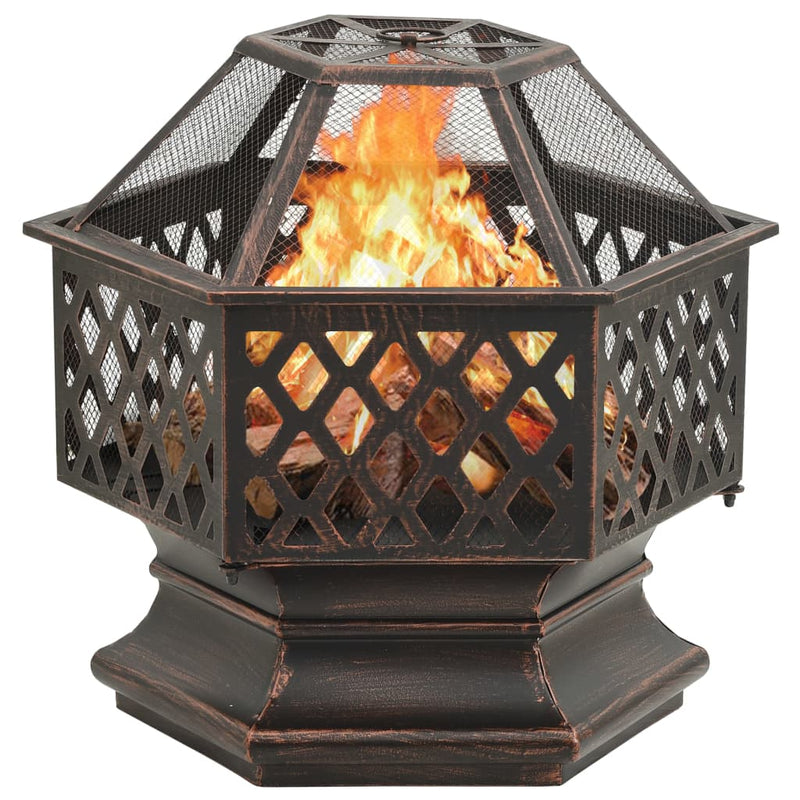 vidaXL Rustic Fire Pit with Poker 24.4"x21.3"x22" XXL Steel-1