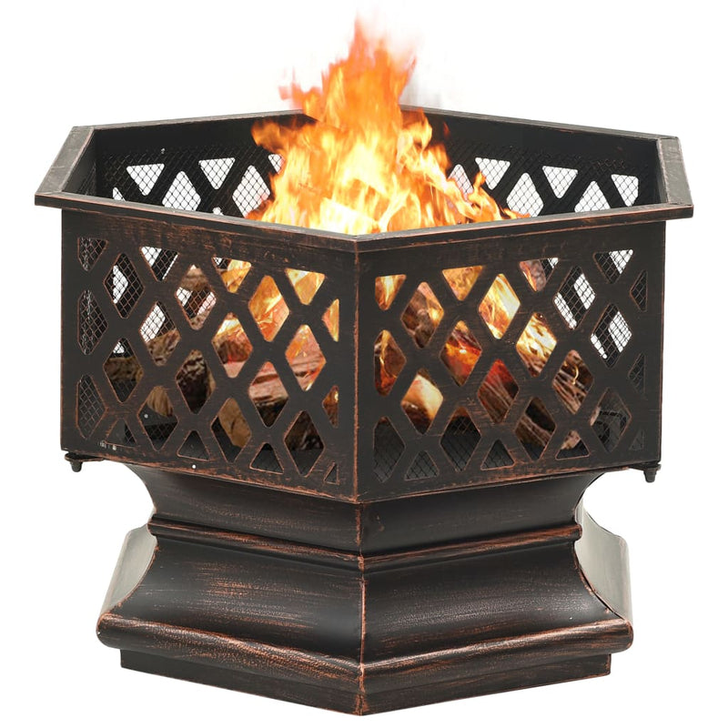 vidaXL Rustic Fire Pit with Poker 24.4"x21.3"x22" XXL Steel-3