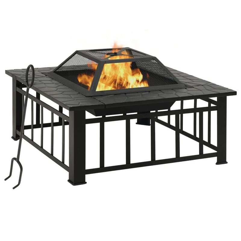 vidaXL Garden Fire Pit with Poker 31.9x31.9"x18.5" XXL Steel"-0