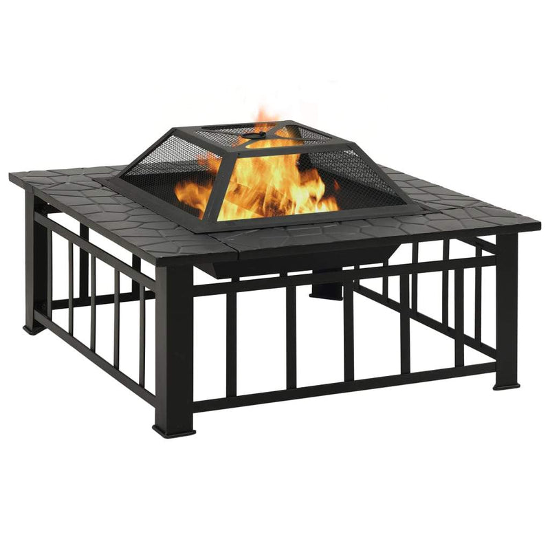 vidaXL Garden Fire Pit with Poker 31.9x31.9"x18.5" XXL Steel"-1