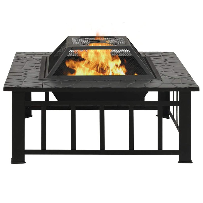 vidaXL Garden Fire Pit with Poker 31.9x31.9"x18.5" XXL Steel"-2