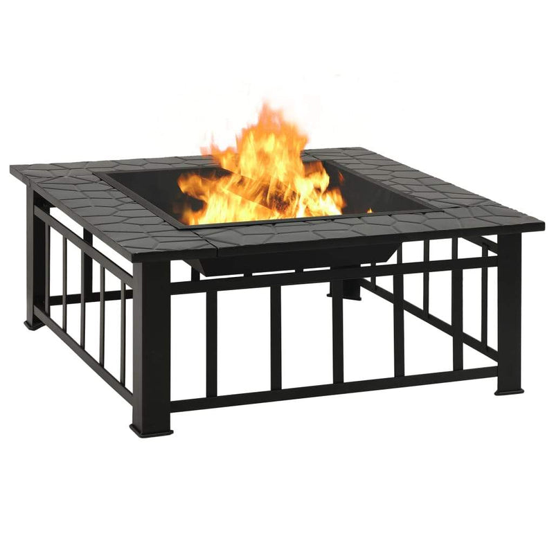 vidaXL Garden Fire Pit with Poker 31.9x31.9"x18.5" XXL Steel"-3