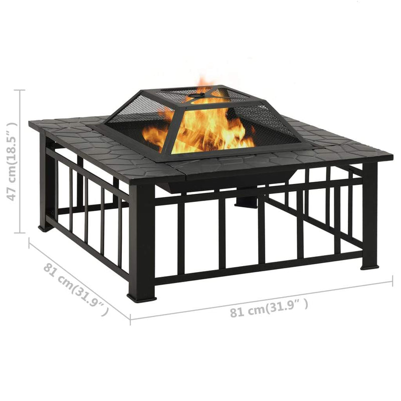 vidaXL Garden Fire Pit with Poker 31.9x31.9"x18.5" XXL Steel"-7