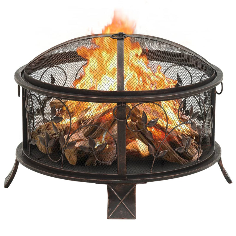 vidaXL Rustic Fire Pit with Poker 26.6" XXL Steel-1