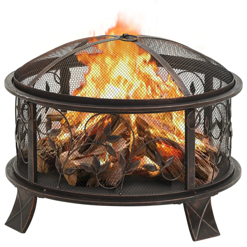 vidaXL Rustic Fire Pit with Poker 26.6" XXL Steel-2