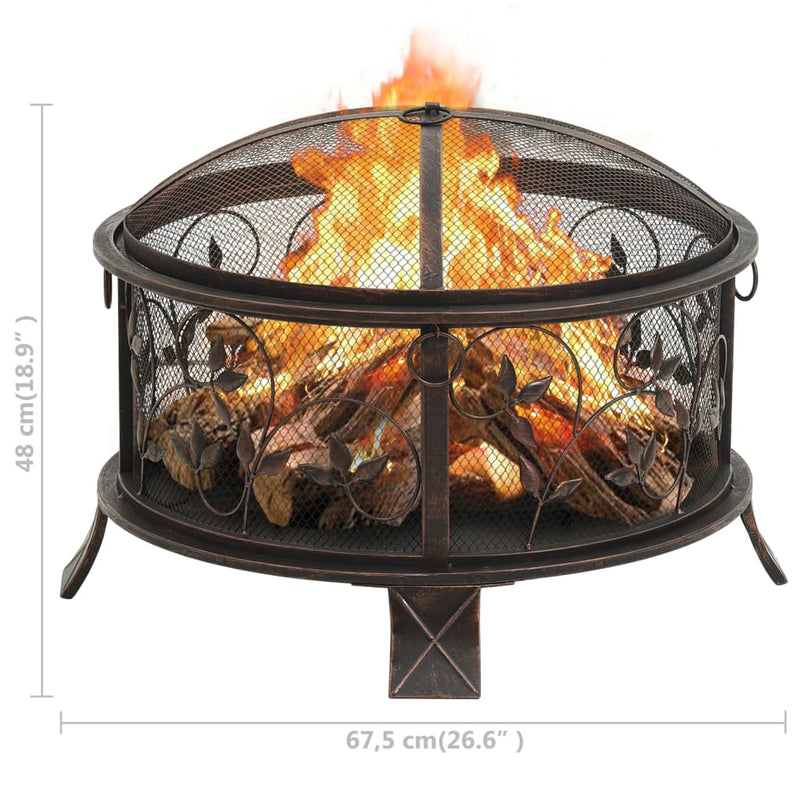 vidaXL Rustic Fire Pit with Poker 26.6" XXL Steel-7